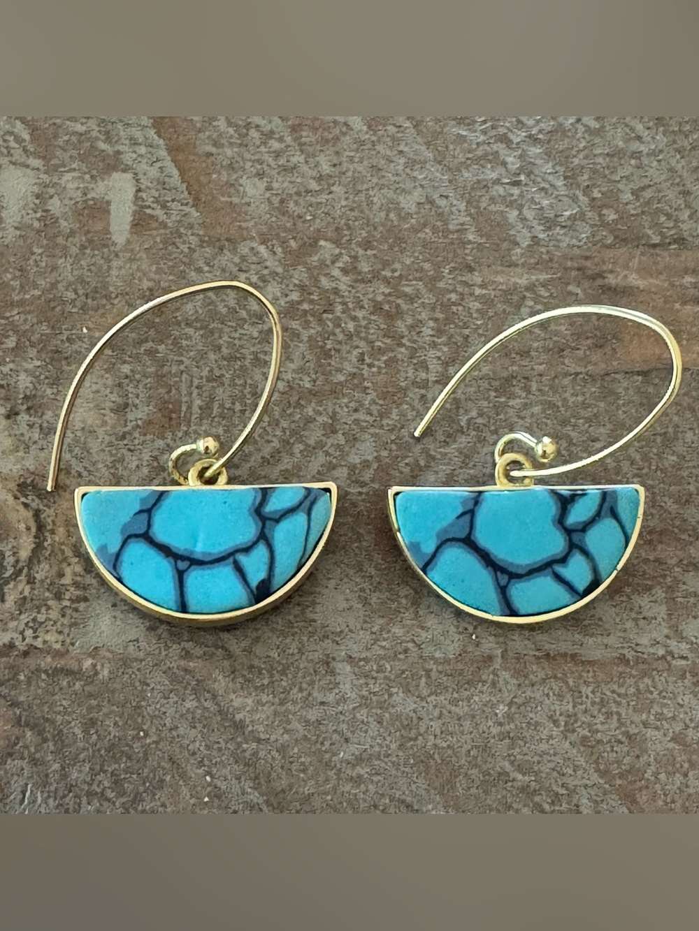 Turquoise Colored and Gold Half-Moon Earrings